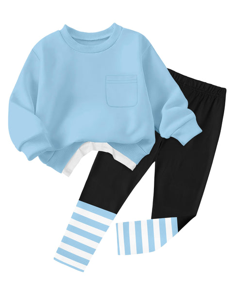 NAPU Toddler Girl Clothes 3T Two Piece Sweatsuit Set 4T Girls Winter Clothes Toddler Outfits for Kids Pullover Blue Long Sleeve Tops + Leggings Fall Outfit Casual Daily Wear