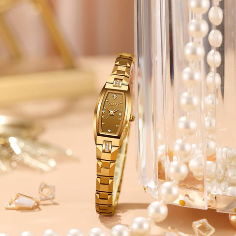 OLEVS Watch for Women Ladies Slim Thin Elegant Analog Quartz Diamond Tungsten Steel Square Shape Small Face Waterproof Wrist Watch Gold OLEVS