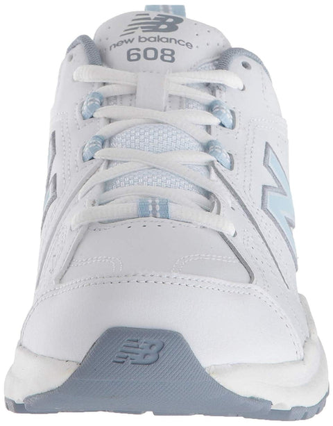 New Balance Women's 608 V5 Cross Trainer, White/Light Blue, 8.5 Wide