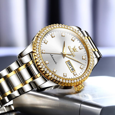 OLEVS Mens Automatic Watch Diamond Luxury Mechanical Self Winding Business Dress Wrist Watch Waterproof Luminous OLEVS