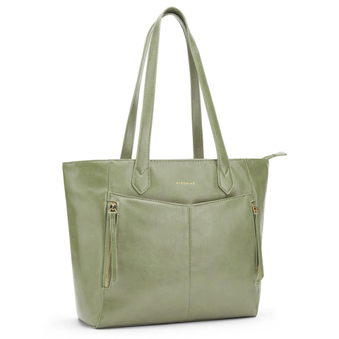 Missnine Tote Bag for Women with Zipper, Leather Purse and Handbags, Ladies Top-handle Shoulder Bags for Work, Casual, Travel, Green Missnine