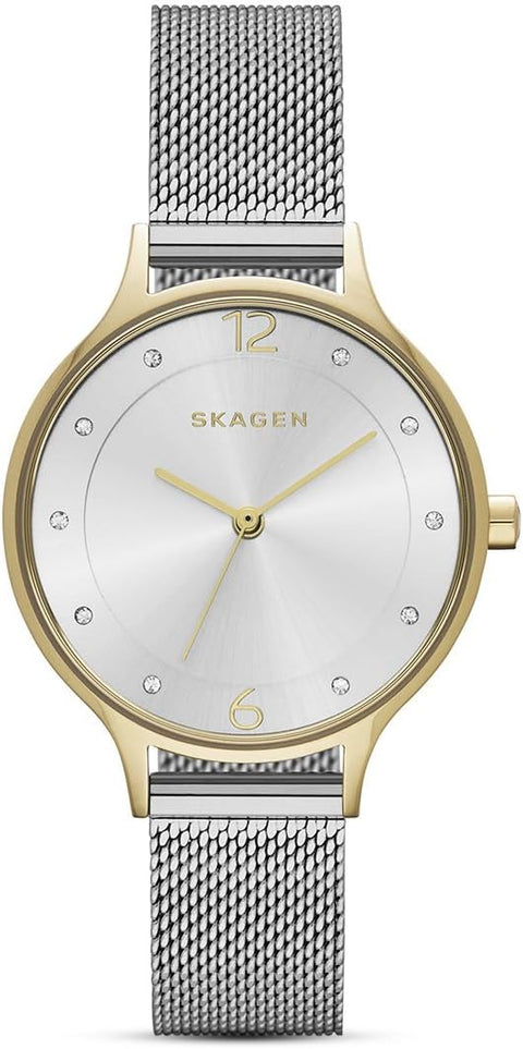 Skagen Women's Anita Lille Three-Hand Silver and Gold Two-Tone Stainless Steel Mesh Band Watch (Model: SKW2340) Skagen