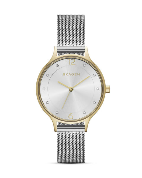 Skagen Women's Anita Lille Three-Hand Silver and Gold Two-Tone Stainless Steel Mesh Band Watch (Model: SKW2340) Skagen