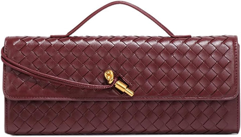 JYG Woven Handbag for Women Fashion Evening Shoulder Bag PU Leather Handmade Clutch Purse Wine Red Casual Crossbody Bags 2024 JYG