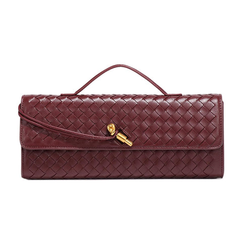 JYG Woven Handbag for Women Fashion Evening Shoulder Bag PU Leather Handmade Clutch Purse Wine Red Casual Crossbody Bags 2024 JYG