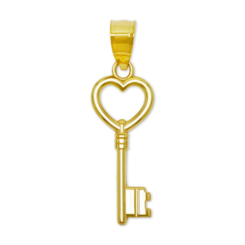 Gold Key Charm Pendant - 10 Karat Gold - Key Design Jewelry - Valentines Day Pendant (Style 1)