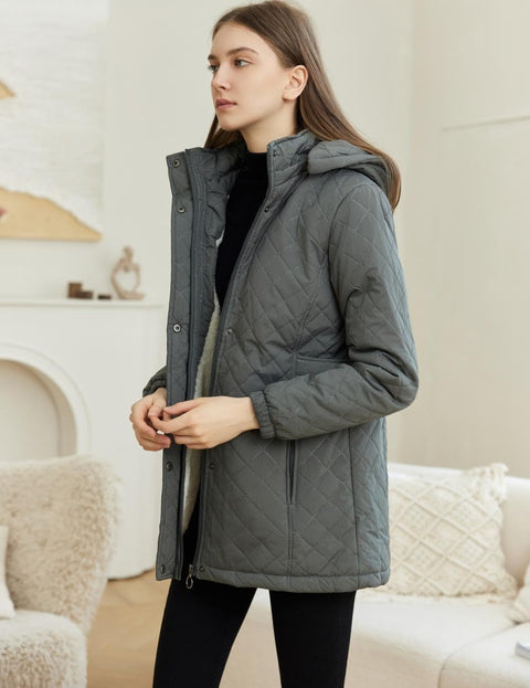 LQHHYLYX Womens Fashion Hooded Thickened Fleece Winter Soft Long Warm Jacket(Medium,Gray) LQHHYLYX