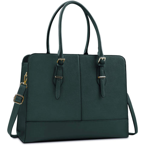 Laptop Bag for Women Leather Work Tote 15.6 Inch Laptop for Computer Bag Waterproof Business Office Professional Large Capacity Handbag Shoulder Bag DeepGreen KTMOUW