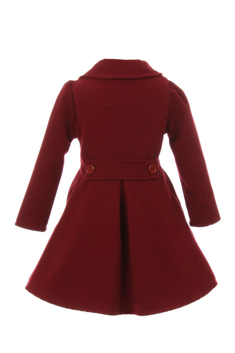 iGirlDress Coat Long Sleeve Button Pocket Long Winter Coat Outerwear Burgundy Size 6