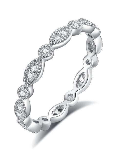 IMOLOVE Moissanite Wedding Band Wedding Rings for Women Evil Eye Shaped 925 Sterling Silver Rings with 18K White Gold Plated Eternity Stackable Engagement Ring Anniversary Band Size 7 IMOLOVE