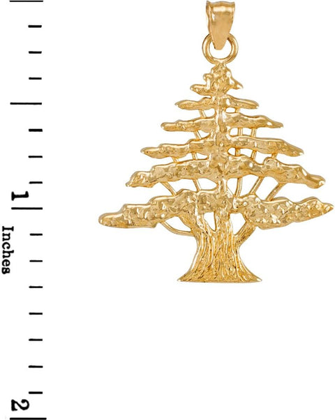 Middle Eastern Jewelry Textured 14k Yellow Gold Lebanese Cedar Tree Charm Pendant
