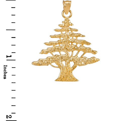 Middle Eastern Jewelry Textured 14k Yellow Gold Lebanese Cedar Tree Charm Pendant