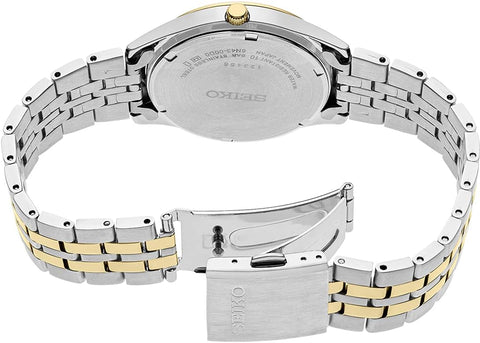 SEIKO SUR432 Watch for Men - Essentials - with Charcoal Sunray Dial, Day/Date Calendar, Two-Tone Stainless Steel Case/Bracelet, Gold Hands and Markers, and 100m Water-Resistant SEIKO