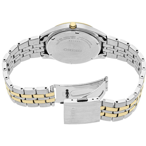SEIKO SUR432 Watch for Men - Essentials - with Charcoal Sunray Dial, Day/Date Calendar, Two-Tone Stainless Steel Case/Bracelet, Gold Hands and Markers, and 100m Water-Resistant SEIKO