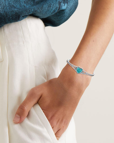 DOLIOX Genuine Turquoise Bracelet, Sterling Silver Native American Boho Adjustable Heart Bangle Cuff Jewelry for Women, Fit for 6.5 7 7.5 Inches DOLIOX