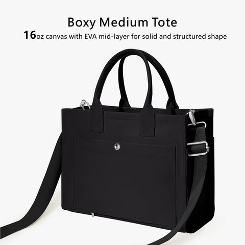 TOPDesign Heavy-Duty Canvas Tote Bag for Women, Adjustable Crossbody Handbag with 9 Pockets, for Work, Travel (Black)