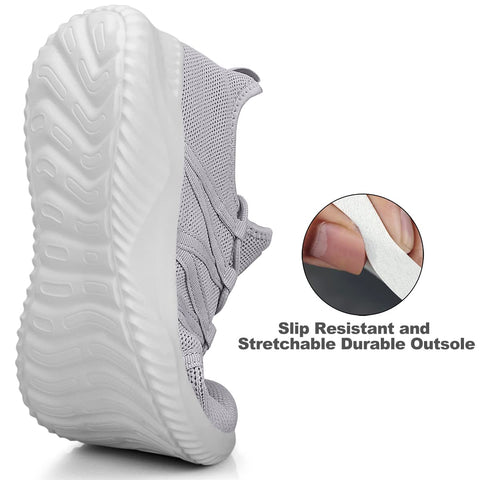 Feethit Womens Slip On Running Shoes Non Slip Walking Shoes Lightweight Gym Workout Shoes Breathable Fashion Sneakers All Light Grey Size 7.5