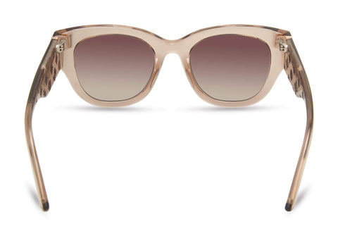 GUESS Women's Trendy Peony Pattern Accent Butterfly Sunglasses, Shiny Beige/Gradient Brown, 50mm GUESS