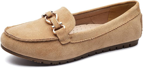 Cvistpieo Loafers for Women Business Casual Shoes Comfortable & Lightweight Penny Loafers Slip On Work Flats Suede Beige Size 8