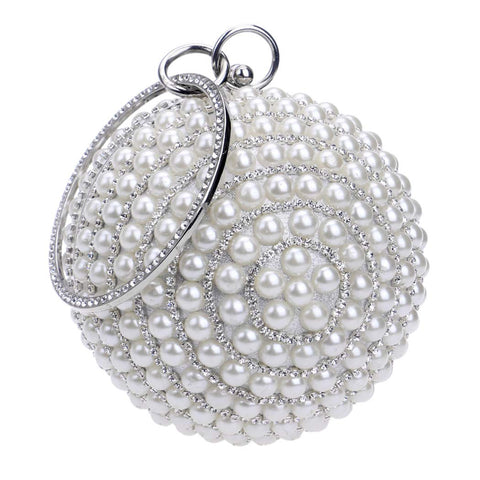 Tngan Womens Evening Bag Round Ball Wedding Handbag Artificial Pearl Purse Silvery Tngan