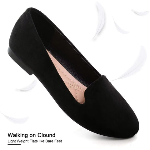 SAILING LU Women Round Toe Flats Comfortable Ballet Flat Shoes for Women Dressy Black Slip-ons Loafers Black Size 8.5