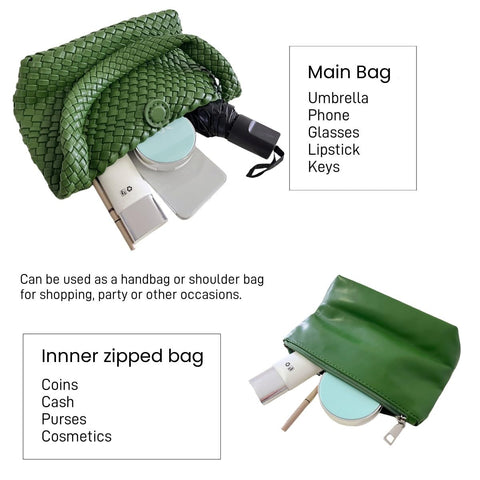 Woven Handbag for Woman Vegan Leather Hand Woven Shoulderbag and Purse Small Fashion Shopper Bag Jinyisong