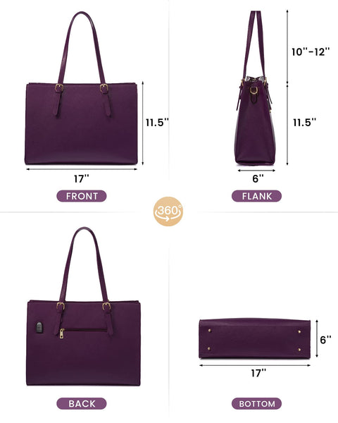 LOVEVOOK 15.6 Inch Laptop Bag for women, Large Waterproof PU Leather Work Briefcase with USB Charging Port Casual Computer Shoulder Messenger Fashion Business Office Tote Handbag Purse, Purple LOVEVOOK
