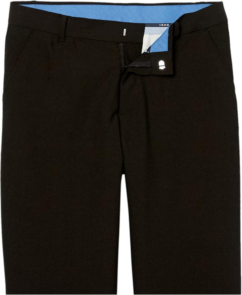 IZOD Boys' Big Bi-Stretch Flat Front Dress Pant, Black Twill, 16