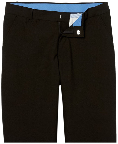 IZOD Boys' Big Bi-Stretch Flat Front Dress Pant, Black Twill, 16