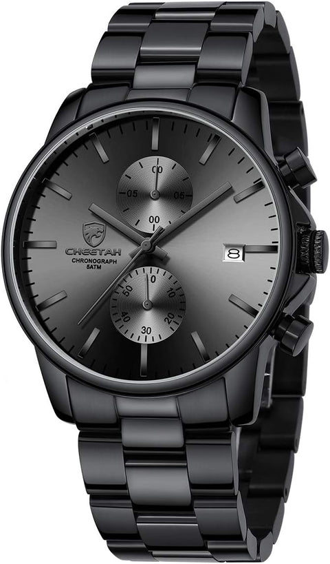 GOLDEN HOUR Men's Watches with Stainless Steel and Metal Casual Waterproof Chronograph Quartz Watch, Auto Date in Grey Hands