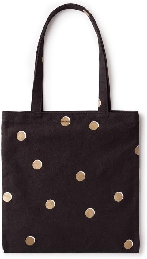 kate spade new york Cute Canvas Tote Bag for Women, Black Canvas Beach Bag, Book Tote with Pocket, Scatter Dot