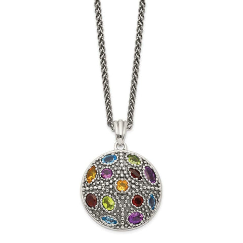 925 Sterling Silver With 14k Multi Gemstone Necklace Measures 22mm Wide Jewelry Gifts for Women JewelryWeb