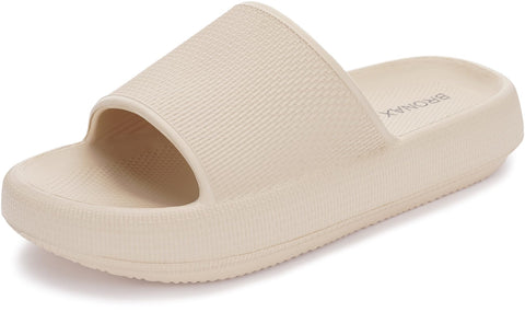 BRONAX Slides for Women Pillow Slippers Summer Soft House Home Shoes Size 8 Garden Sandals for Ladies Comfy Cushioned Thick Sole 39-40 Khaki BRONAX