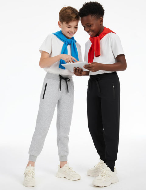 Gihuo 3 Pack Boys Sweatpants Athletic Workout Kids Joggers with Zipper Pocket Drawstring Active Casual Soft Jogging Sweat Pants (BlackLightGreyDarkGrey-S)