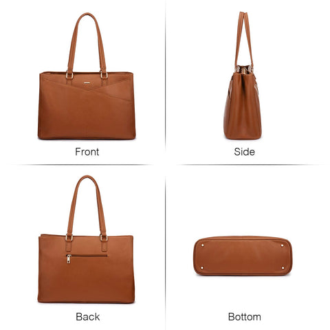 Laptop Tote Bag for Women 15.6 Inch Waterproof Leather Computer Bags Women Business Office Work Bag Briefcase Brown LOVEVOOK