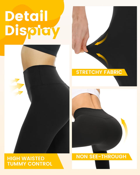 Opuntia 2 Pack Fleece Lined Leggings for Women - Thermal Winter Warm Tights Tummy Control High Waisted Workout Yoga Pants