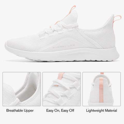 ALEADER Womens Tennis Shoes Slip On Nurse Shoes for Walking Running Trainning Wokout Sneakers White Peach Size 6 US ALEADER