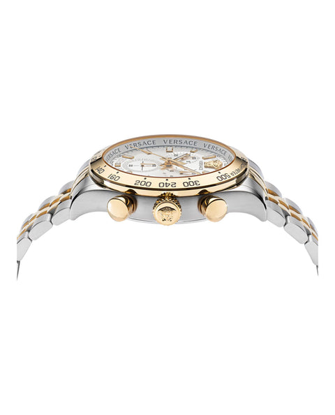 Versace Hellenyium Collection Luxury Mens Watch Timepiece with a Two Tone Bracelet Featuring a Two Tone Case and Silver Dial Versace