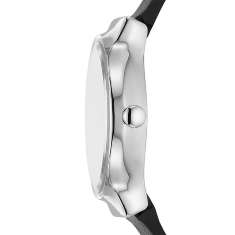 Skagen Women's Freja Lille Two-Hand Silver Stainless Steel and Black Leather Band Watch (Model: SKW3119) Skagen