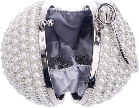 Tngan Womens Evening Bag Round Ball Wedding Handbag Artificial Pearl Purse Silvery Tngan