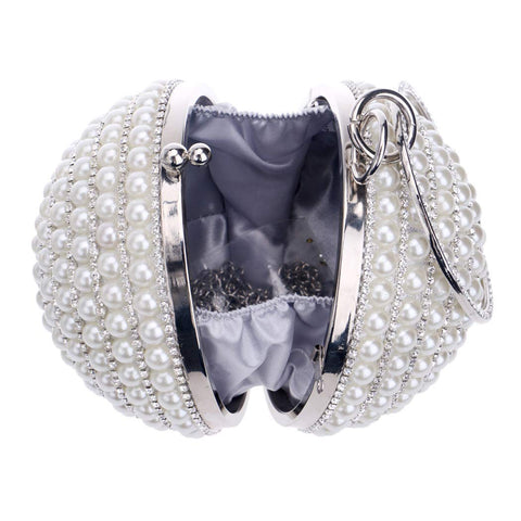Tngan Womens Evening Bag Round Ball Wedding Handbag Artificial Pearl Purse Silvery Tngan