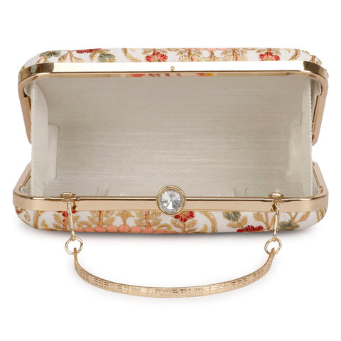 LONGING TO BUY Hand Crafted Designer Box Clutch For Women, Zari Embroidery Clutch For Women/Hand Clutch For Women (Cream-2) LONGING TO BUY