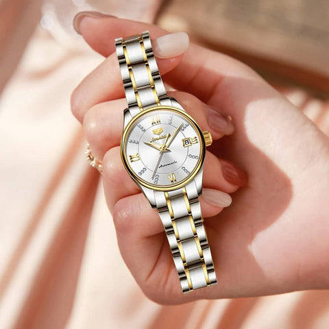 OLEVS Women Watches Automatic Mechanical Luxury Diamond Dress White Wrist Watches Stainless Steel Waterproof Luminous Date OLEVS