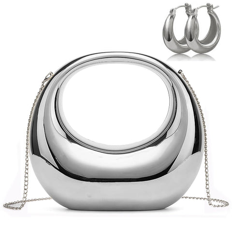 NUSTTAL Acrylic Clutch Purse for Women Top-handle Moon Hobo Bag Evening Handbag for wedding party Cocktail (Silver) NUSTTAL
