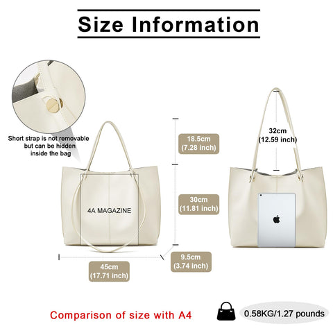 FOXLOVER Women's Soft PU Leather Tote Bag for Women Big Capacity Shoulder Bag Ladies Top Handle Satchel Handbags and Purse (White) FOXLOVER