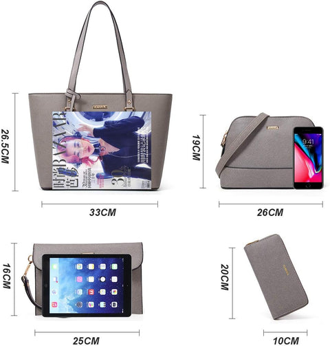 Women Fashion Handbags Wallet Tote Bag Shoulder Bag Top Handle Satchel Purse Set 4pcs YTL