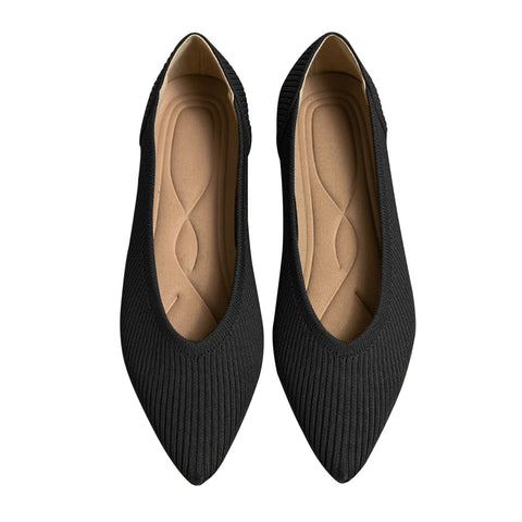 TINGRISE Women's Flats Shoes Pointed Toe Knit Ballet Comfortable Dressy Slip On Flat Black US8