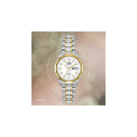 Citizen Women's Eco-Drive Dress Classic Watch in Two-tone Stainless Steel, White Dial (Model: EW3144-51A) Citizen
