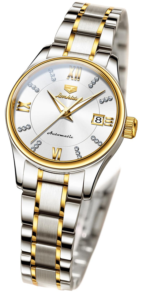 OLEVS Women Watches Automatic Mechanical Luxury Diamond Dress White Wrist Watches Stainless Steel Waterproof Luminous Date OLEVS