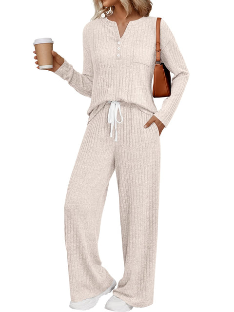 LILLUSORY Womens 2 Piece Lounge Sets Matching Airport Travel Outfits 2025 Winter Clothing Fall Pajamas Sweat Suits Pockets Apricot M